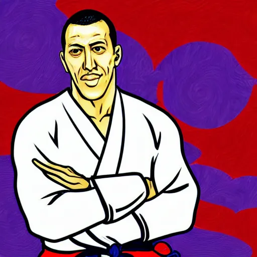 Image similar to royler gracie, digital art, utamaro kitagawa style