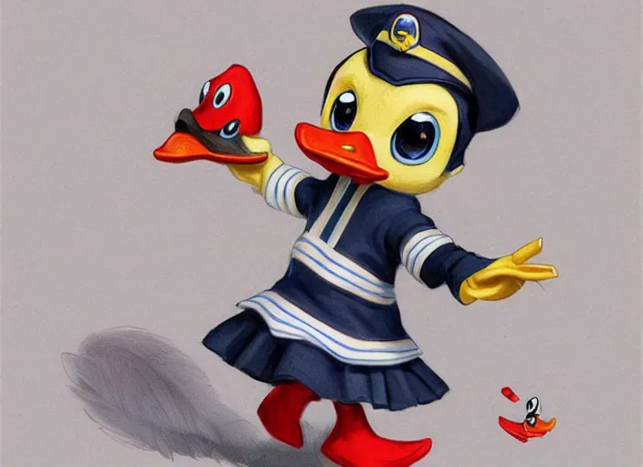 Image similar to detailed concept art of a cute iconic anthropomorphic little duck character wearing a sailor suit by wlop on bcy. net, realistic. detailed feathers, art by cheng yi. artstationhd, artgerm, disney