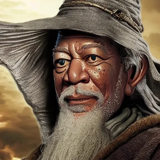 Image similar to morgan freeman starring as gandalf in lord of the rings, claymation, 8 k, hyperdetalied, cgsociety