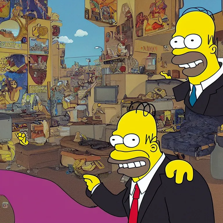 Image similar to Painting of Homer Simpson breaking the simulation, digital art, highly detailed