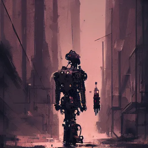 Prompt: god of machines, by Ismail Inceoglu, robot, mechanical, cybernetic, wearing navy hood, detailed, digital art,