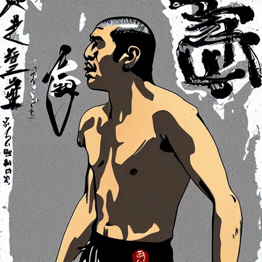 Image similar to royler gracie, digital art, utamaro kitagawa style