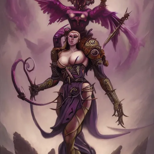 Image similar to alluring adherent to slaanesh, magic the gathering art, in the style of peter mohrbacher and keith thompson