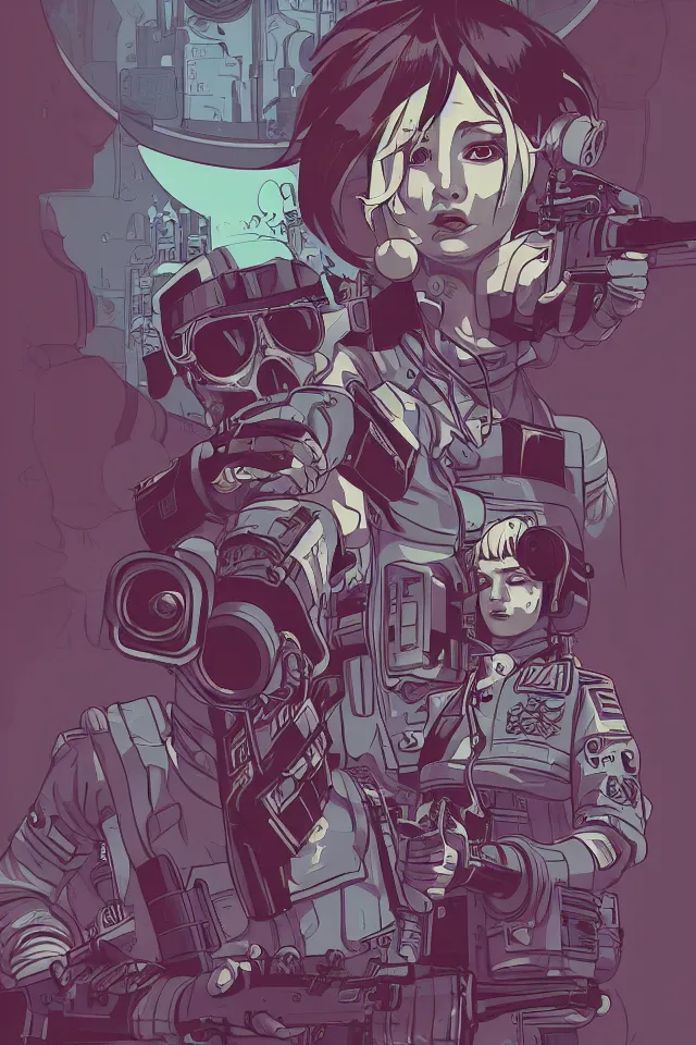 Image similar to very detailed, ilya kuvshinov, mcbess, rutkowski, illustration of a cyberpunk military woman, colorful, cinematic composition, studio lighting