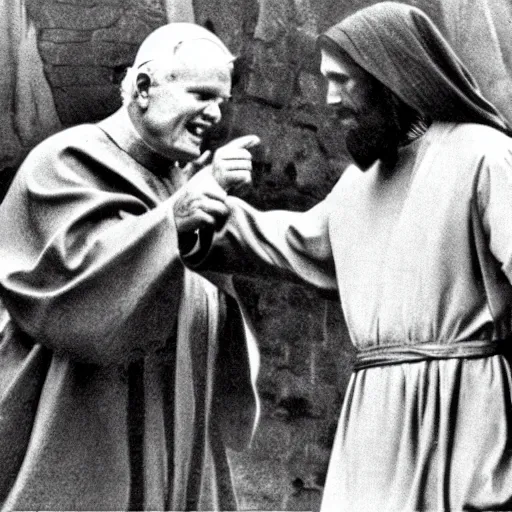 Prompt: John Paul II fights Jesus