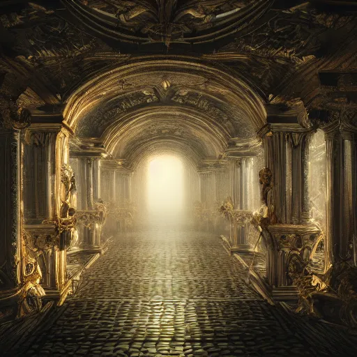 Prompt: Inside of a labyrinth, intricate, baroque, wonderland, mist, cinematic shot, photorealistic, photography, octane, high definition, detailed, 8k, artstation