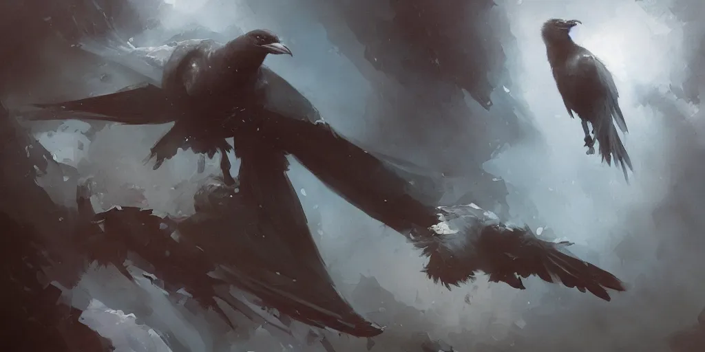 Image similar to highly detailed beautiful oil painting of raven, splash, sharp focus, dramatic, dynamic lighting, elegant, harmony, beauty, masterpiece, by riccardo federici, by james jean, by craig mullins, by jeremy mann, by makoto shinkai, by krenz cushart, by greg rutkowski, illustration, ink draw, pen