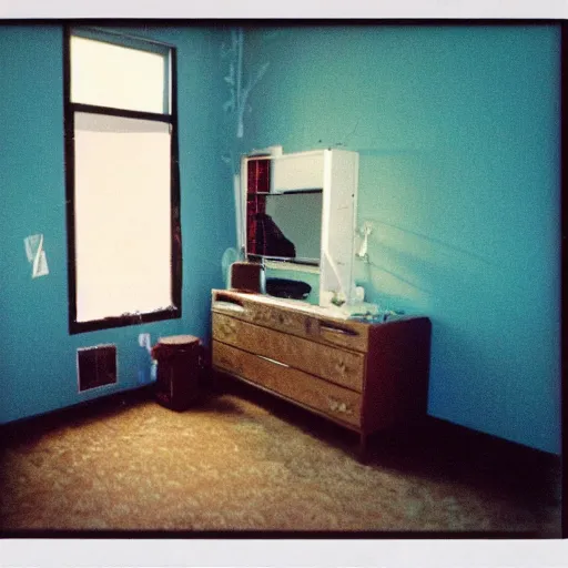 Prompt: photograph of a liminal bedroom, taken in 1998, pop culture references can be seen, low saturation, polaroid, high level of details