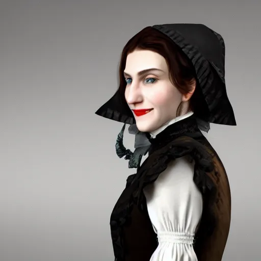 Prompt: head and shoulder portrait of a victorian female vampire, painted by bloodborne, hard lighting, professional studio, smile, vibrant colors, fashion