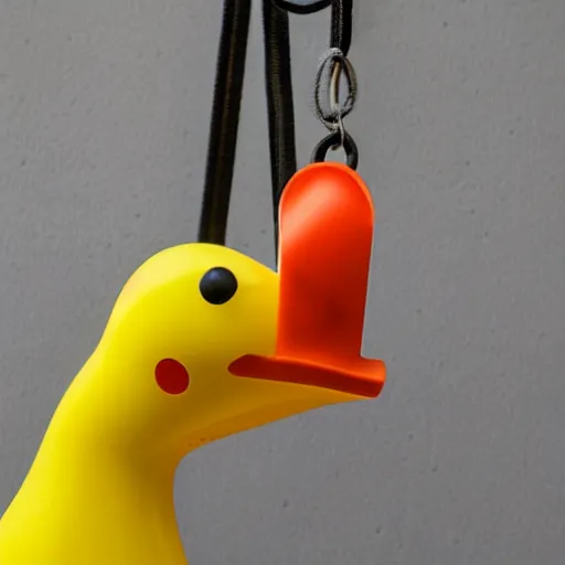 Prompt: a rubber chicken with a pulley in the middle