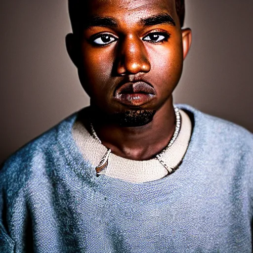 Prompt: the face of young kanye west at 1 7 years old, portrait by julia cameron, chiaroscuro lighting, shallow depth of field, 8 0 mm, f 1. 8