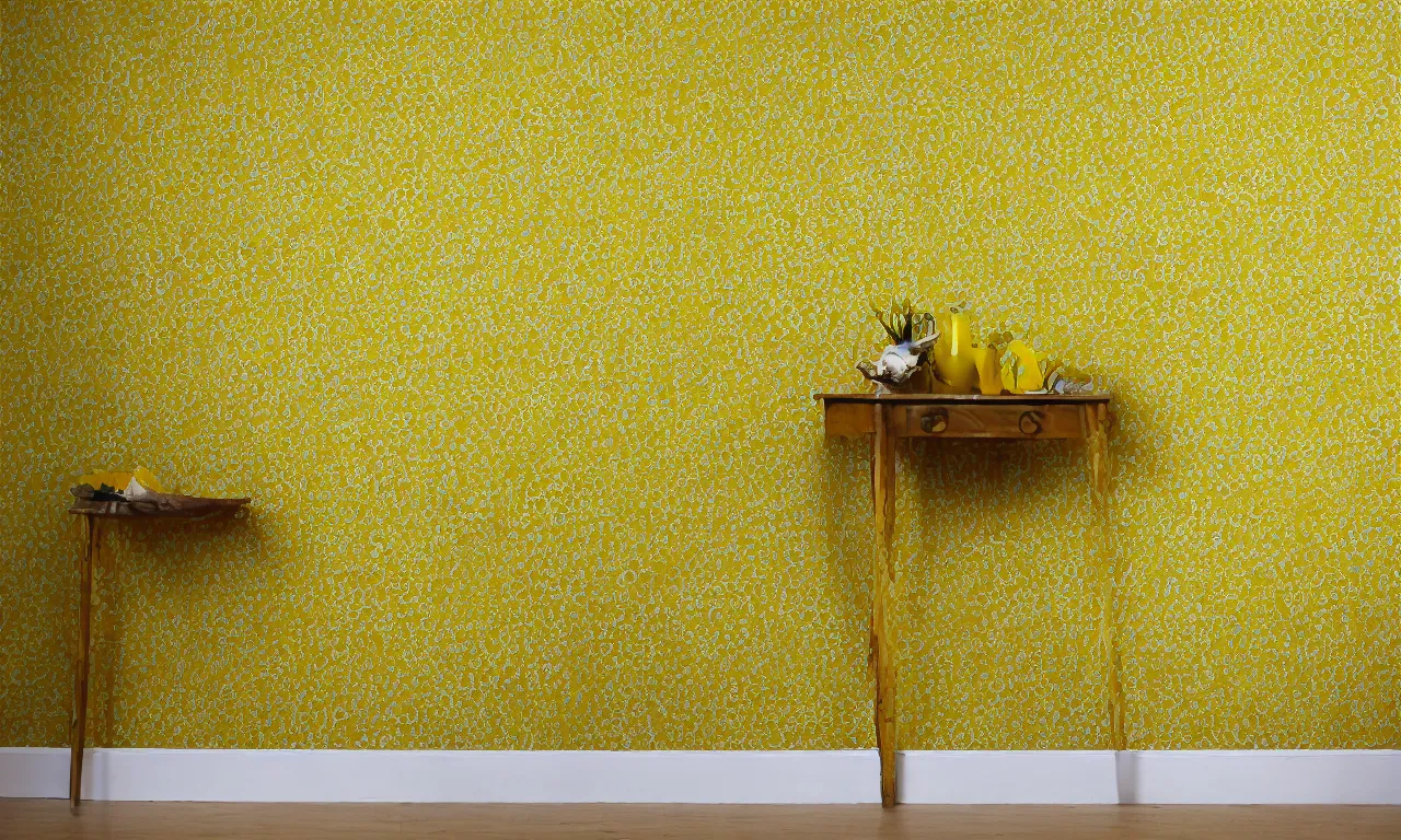 Image similar to mono yellow wallpaper with damp carpet sort of damaged