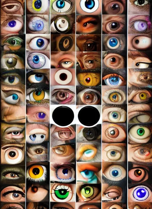 Image similar to diverse eyes!, dot pupils, round pupil, happy human eyes, round iris, advanced art, art styles mix, from wikipedia, grid of styles, various eye shapes