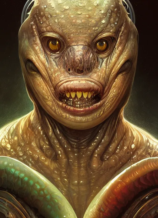 Image similar to elon musk as mollusk, slime, drool, portrait, intricate, elegant, highly detailed, digital painting, artstation, concept art, wallpaper, smooth, sharp focus, illustration, art by h. r. giger and artgerm and greg rutkowski and alphonse mucha