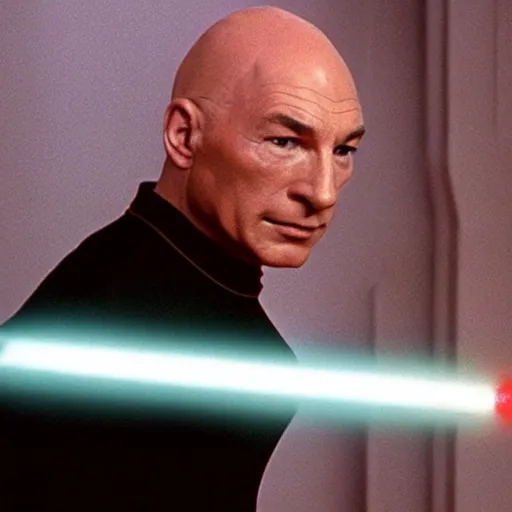 Image similar to captain jean luc picard wielding a lightsaber