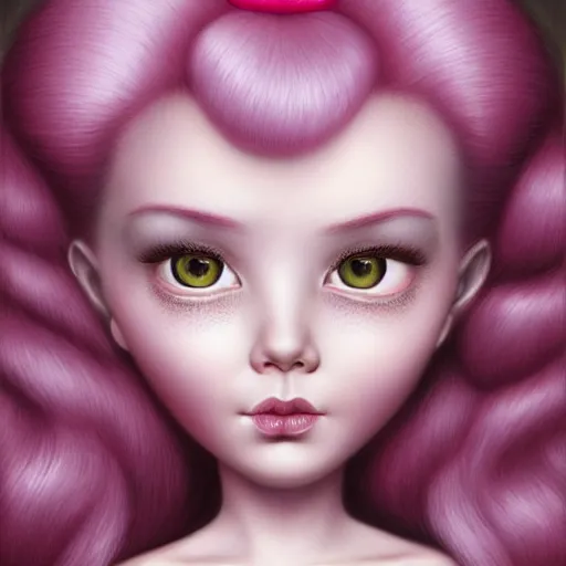 Prompt: a portrait of a beautiful woman with pink hair by mark ryden insanely quality, elegant, highly detailed, digital painting, artstation, concept art, pop, smooth, sharp focus, illustration, art by mark ryden and lisa frank 3 d 8 k ultra detailed