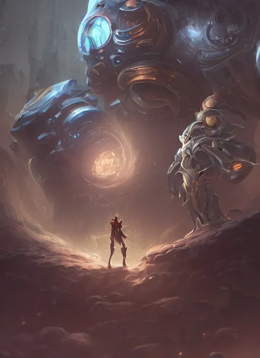 Image similar to a highly detailed illustration of colossal silver mechanical giant, with big glowing iron giant eyes, gentle calm doting pose, intricate, elegant, highly detailed, centered, digital painting, artstation, concept art, smooth, sharp focus, league of legends concept art, WLOP