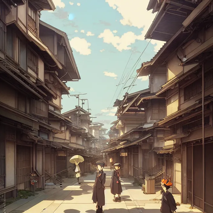 Image similar to empty tokyo neighborhood, spring, in the style of studio ghibli, j. c. leyendecker, greg rutkowski, artem