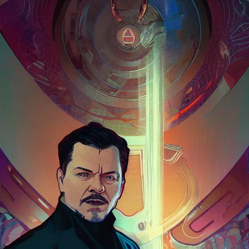 Image similar to Matt Damon as Tony Stark, ambient lighting, 4k, alphonse mucha, lois van baarle, ilya kuvshinov, rossdraws, artstation