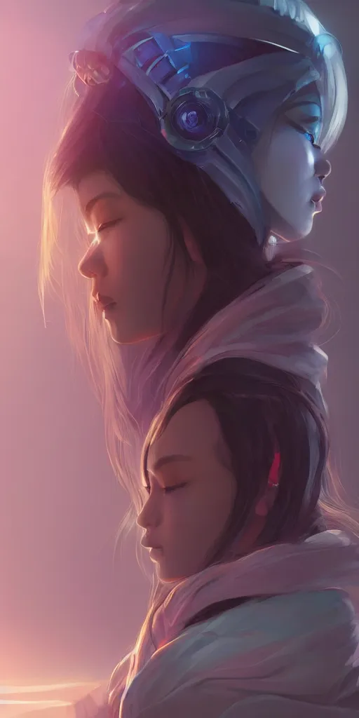 Prompt: beautiful young Himalayan woman, sad, futuristic, somber, iridescent sci-fi hoodie, by Makoto Shinkai and Wojtek Fus, by studio trigger, rossdraws, ambient occlusion