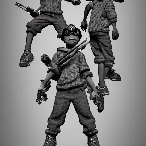 Image similar to rpg character concept art, twin brothers being cute and gangsta, intricate detail, in the style of jamie hewlett kawase hasui riyoko ikeda, 3 d render, artstation trending, 8 k, octane render, photorealistic, sharp detail, manga, black and white