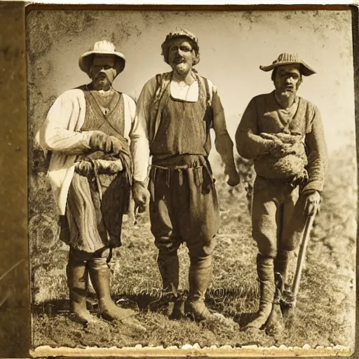 Image similar to Rustic farmer, Italian farmer, medieval farmer, tintype photograph, 1200 AD, medieval photograph