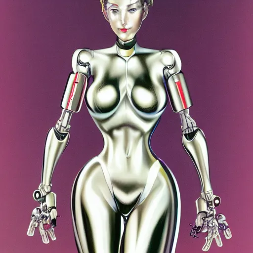 Image similar to a robot woman, hajime sorayama, trending on artstation,