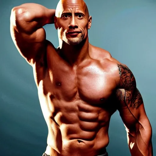 Image similar to Dwayne Johnson, malnourished, thin, slim, slender, skinny