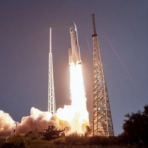 Image similar to a picture of elon musk but he's a rocket, dslr, launch test