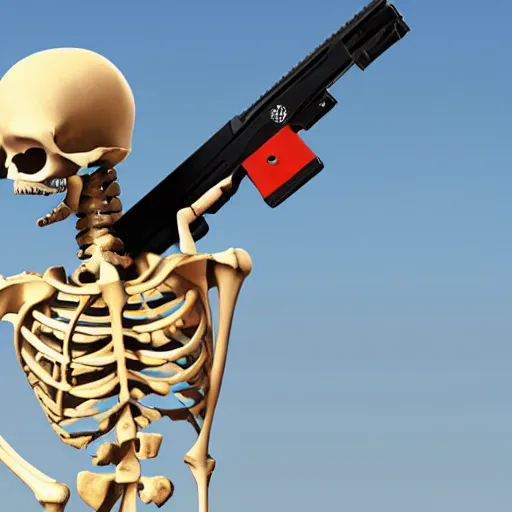 Image similar to Skeleton with an Uzi