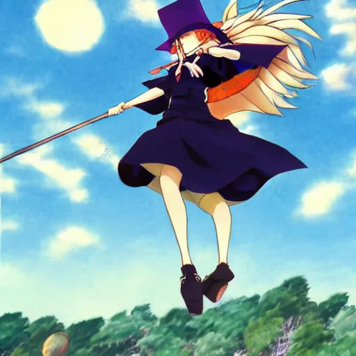 Marisa Kirisame flying on a broom, beautiful anime | Stable Diffusion |  OpenArt