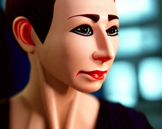 Prompt: bajoran kira nerys from star trek, three quarter shot, medium close - up, f 1. 4, 3 5 mm