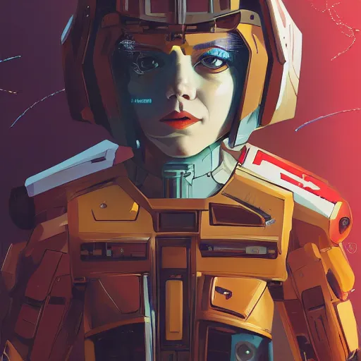 Image similar to a portrait of a stunning beautiful elite emma stone gundam pilot, with an intricate, detailed, urban inspired hiphop afro futuristic helmet, vector behance hd jesper ejsing, rhads, makoto shinkai, lois van baarle, ilya kuvshinov, rossdraws, hd, 3 2 k, ilya kuvshinov, gustav klimt