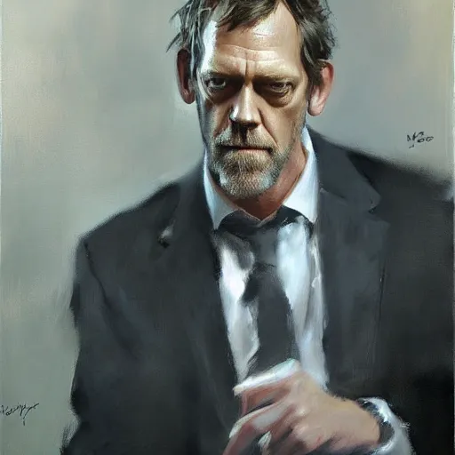 Image similar to face protrait of hugh laurie, jeremy mann painting