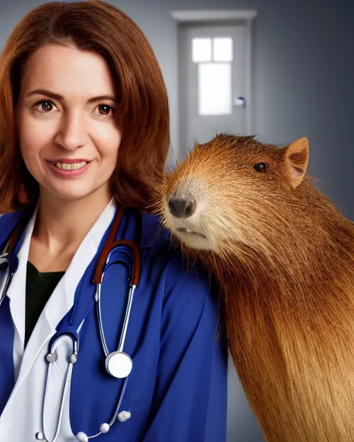 Image similar to a portrait photo of a doctor who is also a capybara, 4 k, high quality, award winning photo