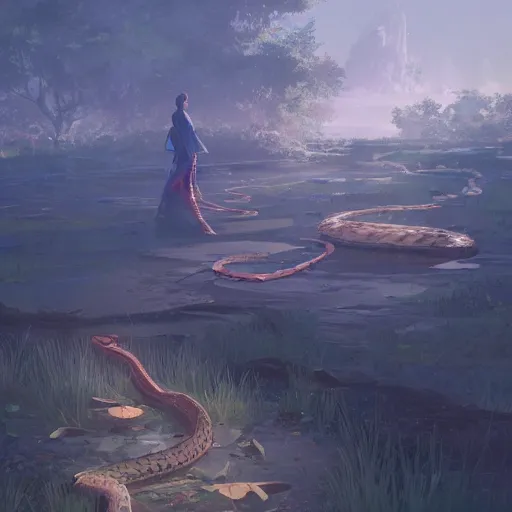 Image similar to snake as a kingdom, by makoto shinkai, greg rutkowski, digital art, 8 k, cgsociety, high detailed,