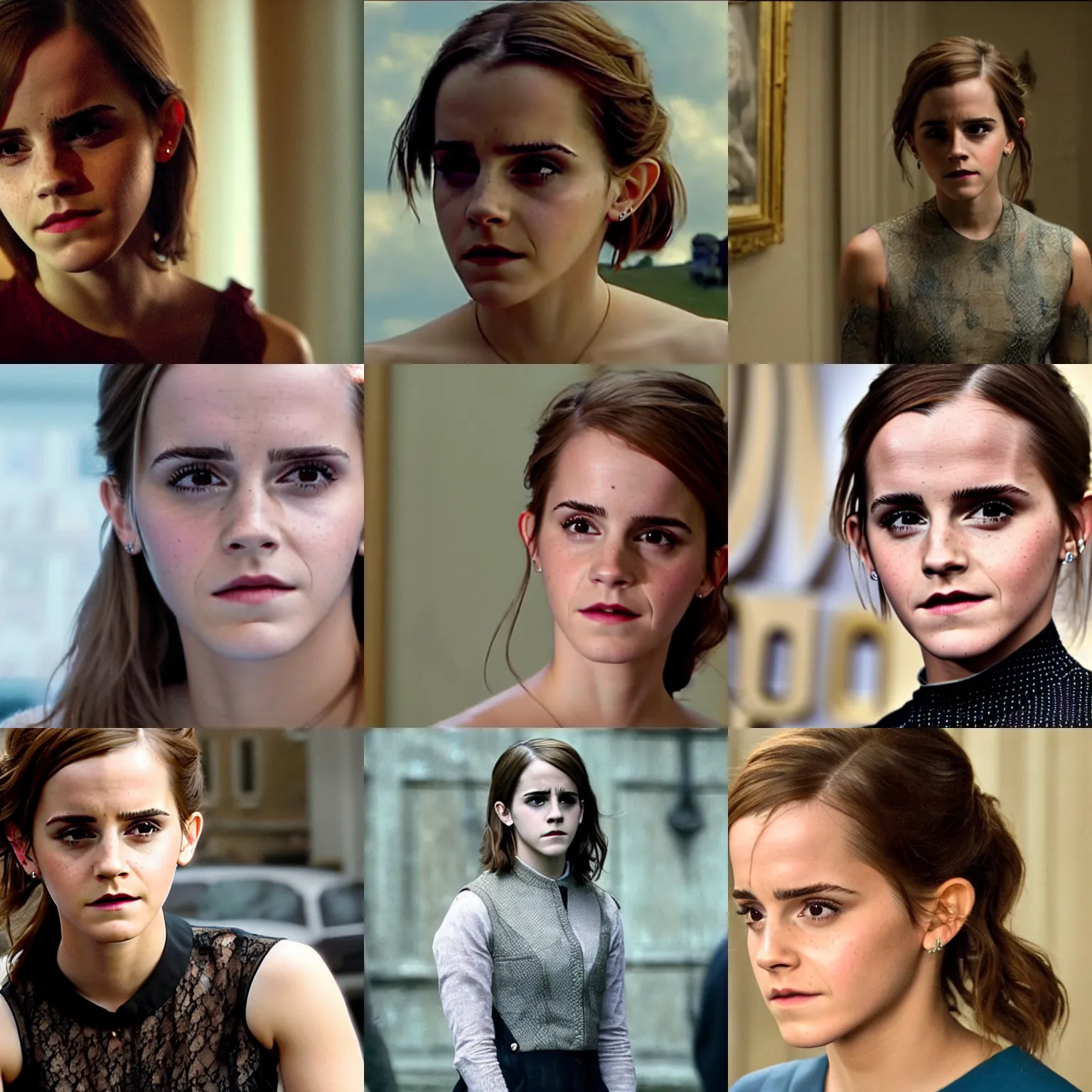 Prompt: emma watson pleading with tears in her eyes, trailer still, style