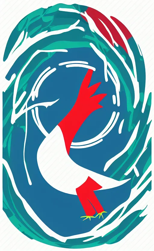 Image similar to poker card style, simple, modern look, solid colors, colorful, japanese crane bird in center, pines symbol in the corners, vivid contrasts, for junior, logo design