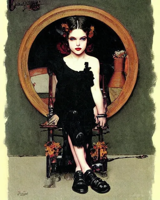 Prompt: a goth girl, by norman rockwell