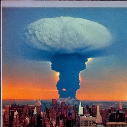 Prompt: photo of a nuclear explosion in new york in the year 1 9 8 9, color picture