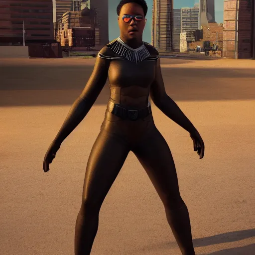 Prompt: incredibly detailed picture of revolutionary Tarika Lewis black panther, powerful stance, 70's protest movement aesthetic, 8k character concept art by Philip Bond, vray render, fineline detail n- 9