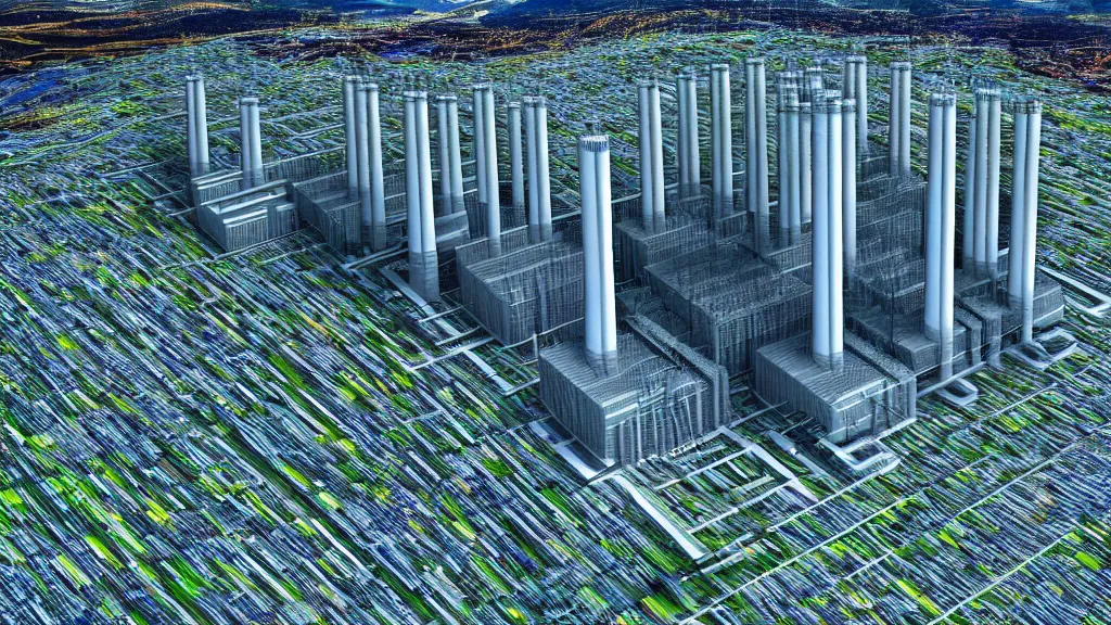 Image similar to Nuclear Forest Hybrid Power Station; Location: Quito, Ecuador; by Vincent Callebaut; Cinema 4K, 8K;