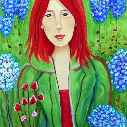 Image similar to a beautiful red haired woman in a garden, beautiful painting by magali villanueve