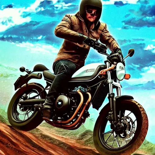 Prompt: a bunny riding!!! a 8 6 suzuki dr 6 0 0 scrambler, highly detailed, digital painting, artstation, concept art, matte, sharp focus, highly detailed, 4 k, hdr, smooth, sharp focus, high resolution, award - winning photo, photorealistic, art by artgerm and greg rutkowski and alphonse mucha, large shot