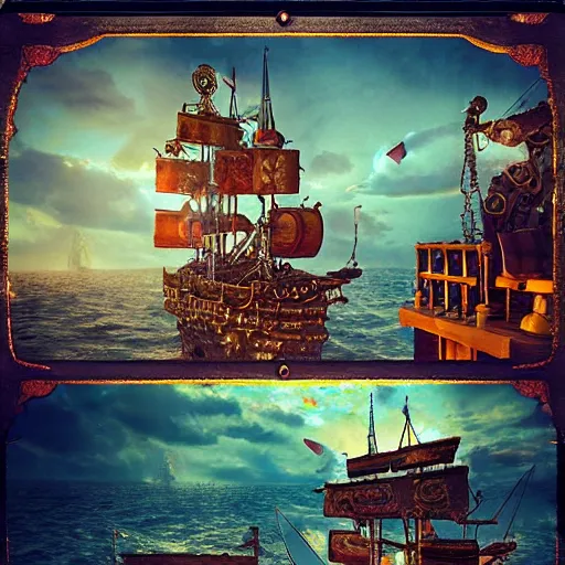 deck on pirate ship from 1 7 2 0. steampunk and