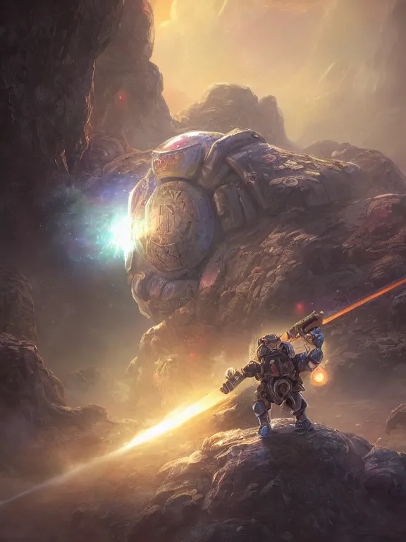 Image similar to a beautiful hyper realistic detailed matte painting showing kirby from the game kirby as a space warlord, dramatic lighting, dynamic lighting, cinematic lighting, by nintendo and darek zabrocki, retrowaves, featured on artstation