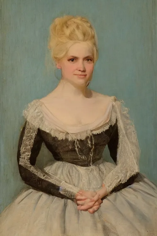 Image similar to a portrait of elsa jean in an 1 8 5 5 painting by elisabeth jerichau - baumann. painting, oil on canvas