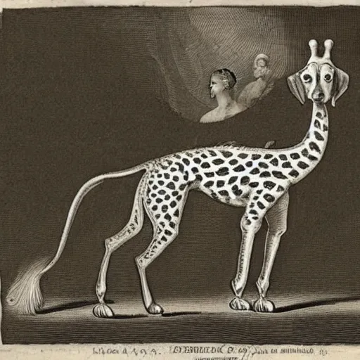 Image similar to First image of the Dachshund Giraffe to reach Europe, 18th-century engraving