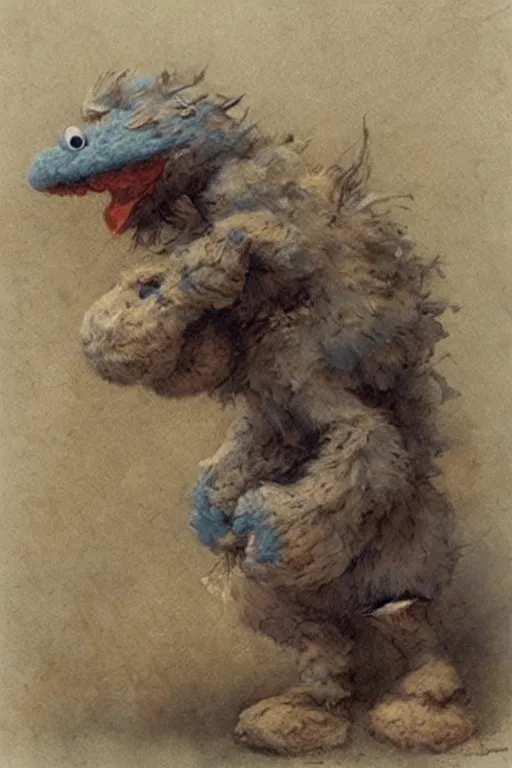 Prompt: ( ( ( ( ( cookie monster. muted colors. ) ) ) ) ) by jean - baptiste monge!!!!!!!!!!!!!!!!!!!!!!!!!!!