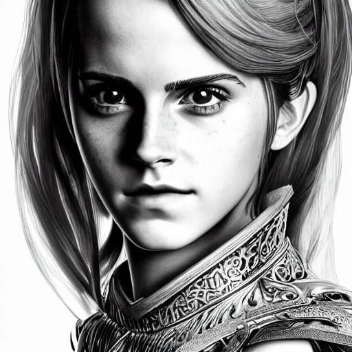 Prompt: emma watson as a long - red - haired female knight as an absurdly beautiful, elegant, young sensual anime girl,, ultrafine hyperrealistic detailed face illustration by kim jung gi, irakli nadar, intricate linework, sharp focus, bright colors, matte, final fantasy, unreal engine highly rendered, global illumination, radiant light, intricate environment